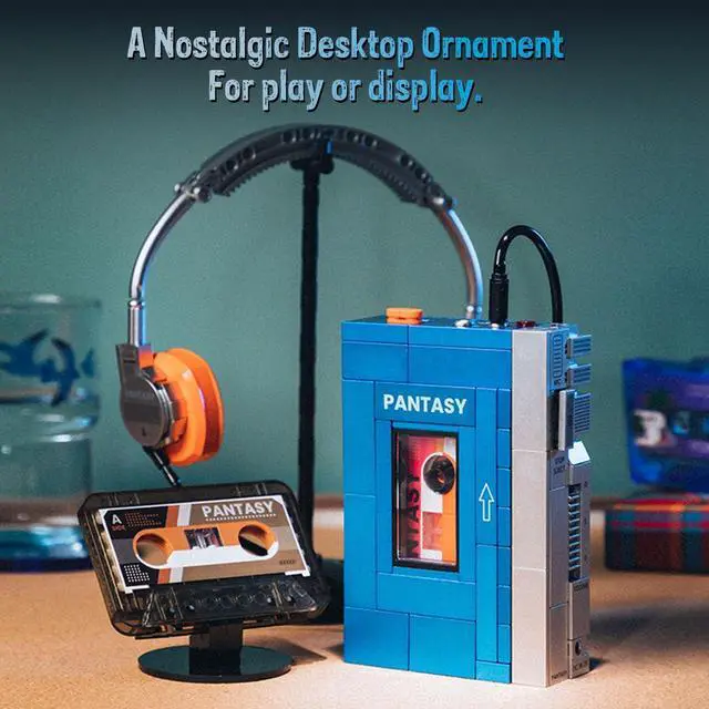 Alt view image 6 of 7 - Retro Cassette Player Building Set, 1970s Portable Tape Player Model with Interchangeable Cassettes & Headphones, Vintage Music Display Building Blocks for Adults