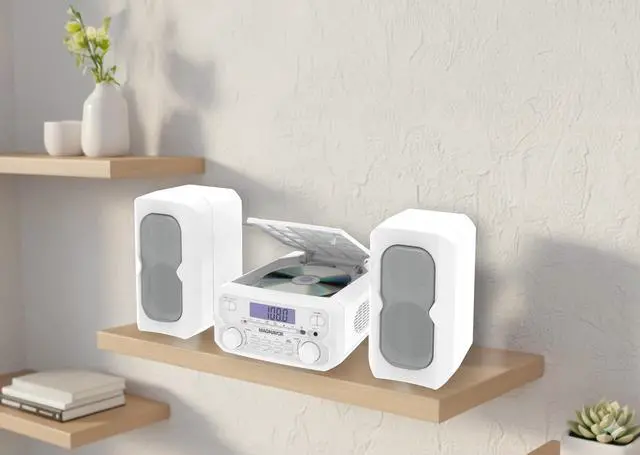 Alt view image 2 of 7 - 3-Piece Compact CD Shelf System with Digital FM Stereo Radio, Bluetooth Wireless Technology, and Remote Control in Silver | LCD Display | AUX Port Compatible