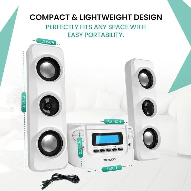 Alt view image 5 of 7 - Stereo Shelf Systems Compact CD Shelf System with Digital FM Stereo Radio, Wireless Bluetooth and Remote Control in Black, LCD Display, MP3 & AUX Port Compatible, USB Playback (White)