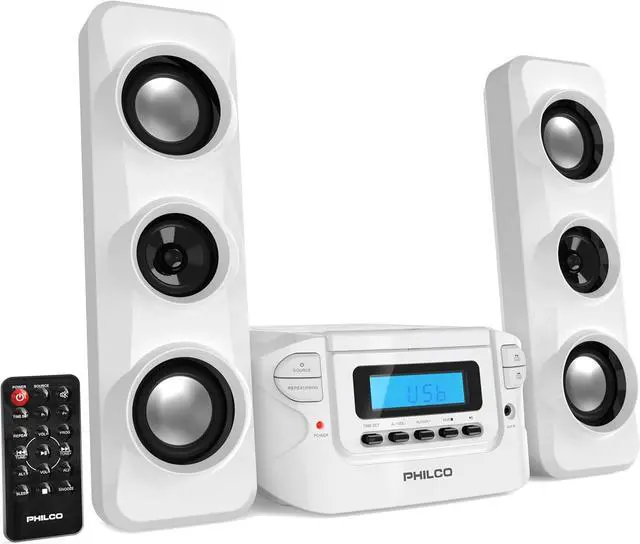Main image of Stereo Shelf Systems Compact CD Shelf System with Digital FM Stereo Radio, Wireless Bluetooth and Remote Control in Black, LCD Display, MP3 & AUX Port Compatible, USB Playback (White)