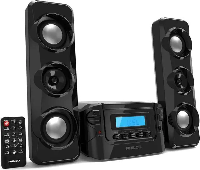 Main image of Stereo Shelf Systems Compact CD Shelf System with Digital FM Stereo Radio, Bluetooth Wireless Technology, and Remote Control in Black | LCD Display | MP3 & AUX Port Compatible | USB Playback