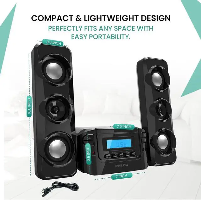 Alt view image 5 of 7 - Stereo Shelf Systems Compact CD Shelf System with Digital FM Stereo Radio, Bluetooth Wireless Technology, and Remote Control in Black | LCD Display | MP3 & AUX Port Compatible | USB Playback