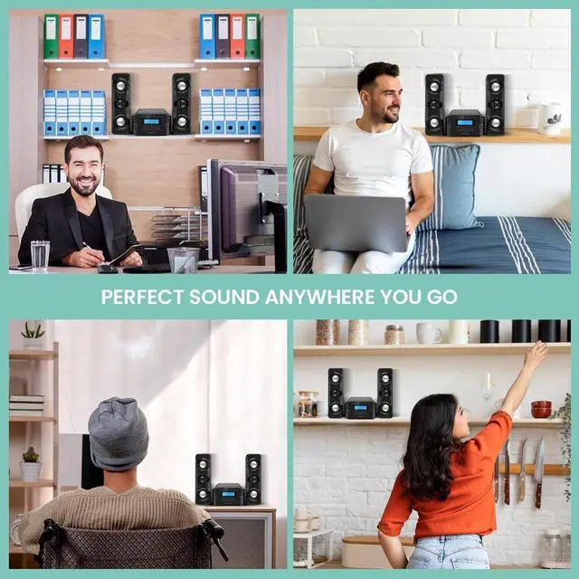 Alt view image 6 of 7 - Stereo Shelf Systems Compact CD Shelf System with Digital FM Stereo Radio, Bluetooth Wireless Technology, and Remote Control in Black | LCD Display | MP3 & AUX Port Compatible | USB Playback