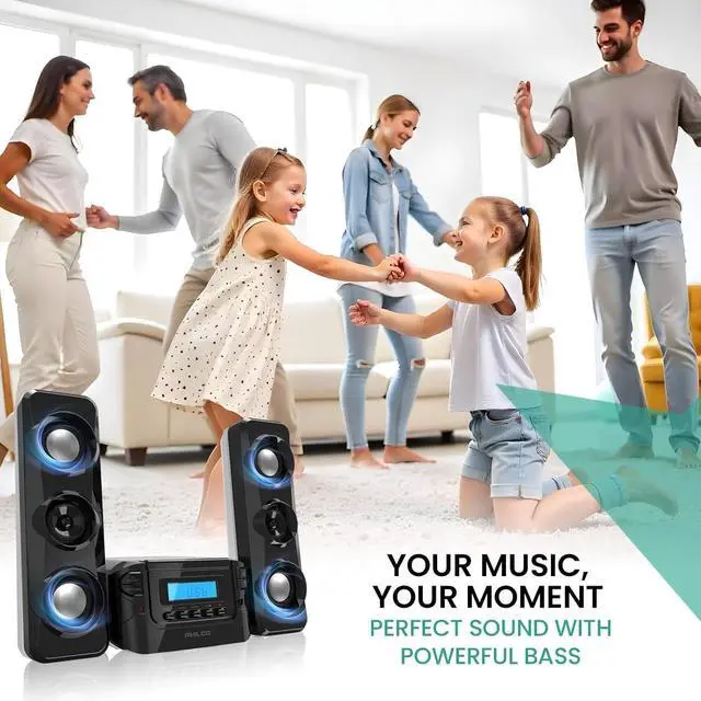 Alt view image 7 of 7 - Stereo Shelf Systems Compact CD Shelf System with Digital FM Stereo Radio, Bluetooth Wireless Technology, and Remote Control in Black | LCD Display | MP3 & AUX Port Compatible | USB Playback