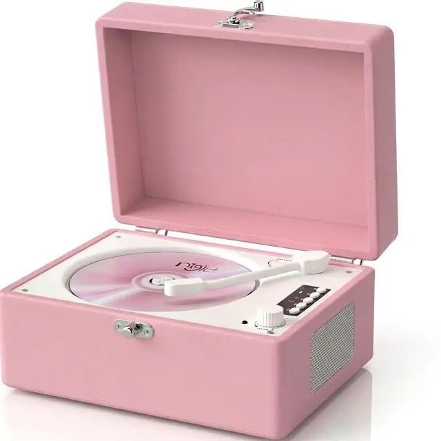 Main image of CD Player with Stereo Speakers, Wireless Bluetooth Input/Output Transmission, Rechargeable Battery, USB Retro CD Player Desktop for Home Party Decorations - Pink
