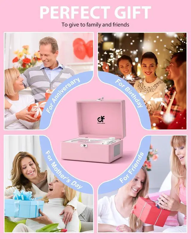 Alt view image 3 of 7 - CD Player with Stereo Speakers, Wireless Bluetooth Input/Output Transmission, Rechargeable Battery, USB Retro CD Player Desktop for Home Party Decorations - Pink