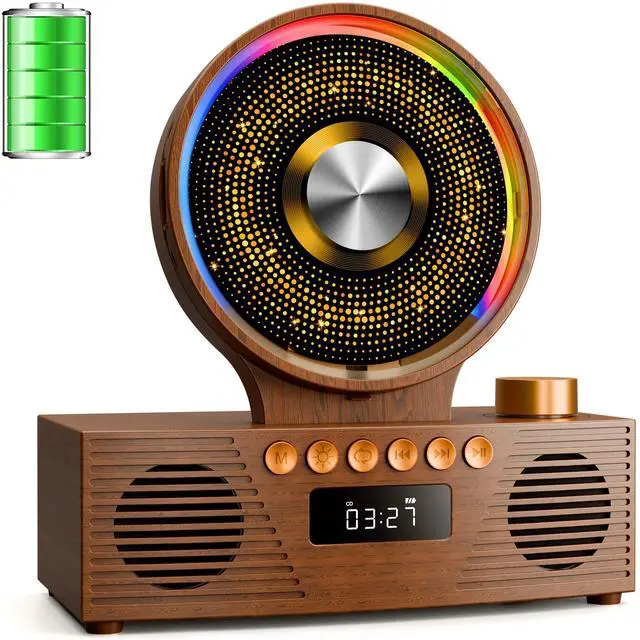 Main image of Retro Portable CD Player for Home Decor, CD Player with Speakers, Bluetooth/Battery/Remote, Desktop Vintage CD Players for Kids to Seniors, Combo with Radio/USB Driver/Stereo Sound/AUX/Timer