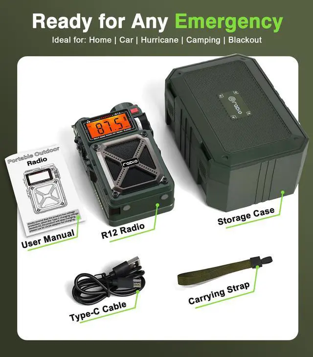 Alt view image 7 of 7 - Portable Shortwave Radios with NOAA Weather Radio, 14800mWh Digital Radio AM FM with Bluetooth 5.4, Crank/Solar/USB Charging, Support USB/TF, Charger Pack/SOS/Flashlight for Outdoor, Emergency