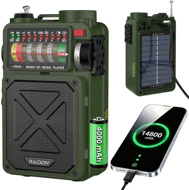 Main image of RE40 Portable Shortwave Radio FM/AM/SW/WB Receiver, 4000mAh Retro Emergency Radio with BT/USB/TF and NOAA Alerts, Pocket Radio with USB-C Rechargeable