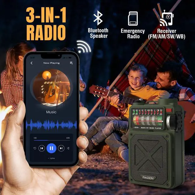 Alt view image 2 of 7 - RE40 Portable Shortwave Radio FM/AM/SW/WB Receiver, 4000mAh Retro Emergency Radio with BT/USB/TF and NOAA Alerts, Pocket Radio with USB-C Rechargeable
