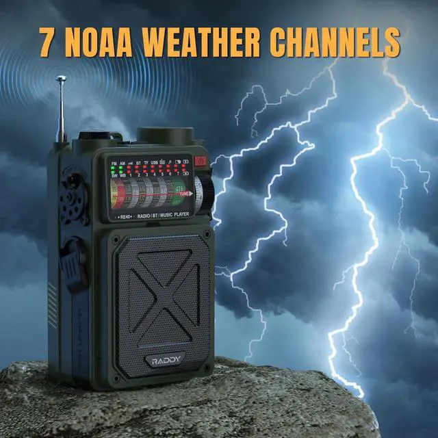 Alt view image 7 of 7 - RE40 Portable Shortwave Radio FM/AM/SW/WB Receiver, 4000mAh Retro Emergency Radio with BT/USB/TF and NOAA Alerts, Pocket Radio with USB-C Rechargeable