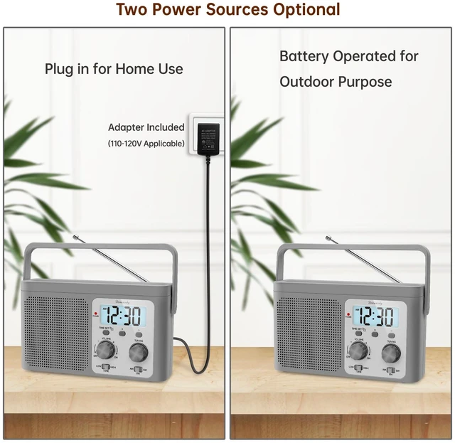 Alt view image 5 of 7 - AM FM Radio Portable Shortwave Radio Battery Powered/Plug in Wall for Home Outdoor, Strong Reception, Large Dial Easy to Use, Digital Time Display, Transistor Antenna, Seniors Small Gift