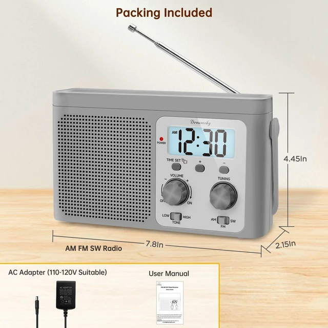 Alt view image 7 of 7 - AM FM Radio Portable Shortwave Radio Battery Powered/Plug in Wall for Home Outdoor, Strong Reception, Large Dial Easy to Use, Digital Time Display, Transistor Antenna, Seniors Small Gift