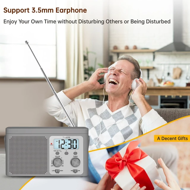Alt view image 6 of 7 - AM FM Radio Portable Shortwave Radio Battery Powered/Plug in Wall for Home Outdoor, Strong Reception, Large Dial Easy to Use, Digital Time Display, Transistor Antenna, Seniors Small Gift