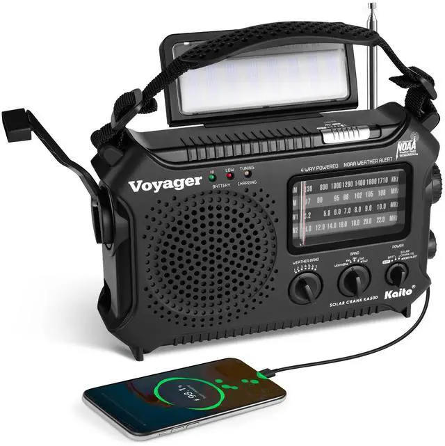 Main image of KA500 5-way Powered Emergency AM/FM/SW NOAA Weather Alert Radio with Solar,Dynamo Crank,Flashlight and Reading Lamp, Color Black