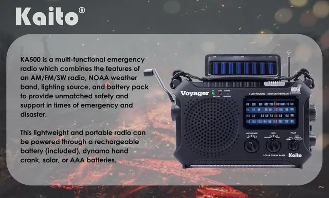 Alt view image 3 of 7 - KA500 5-way Powered Emergency AM/FM/SW NOAA Weather Alert Radio with Solar,Dynamo Crank,Flashlight and Reading Lamp, Color Black