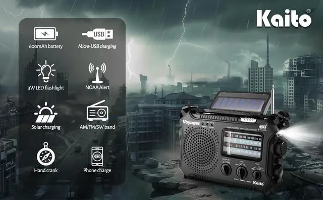 Alt view image 5 of 7 - KA500 5-way Powered Emergency AM/FM/SW NOAA Weather Alert Radio with Solar,Dynamo Crank,Flashlight and Reading Lamp, Color Black
