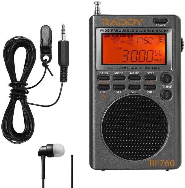 Main image of Raddy RF760 Portable SSB Shortwave Radio Receiver, NOAA Alert | Full band AM/FM/SW/CB/VHF/UHF/AIR, rechargeable, earphone jack, 9.7ft wire antenna