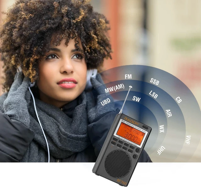 Alt view image 2 of 7 - Raddy RF760 Portable SSB Shortwave Radio Receiver, NOAA Alert Full band AM/FM/SW/CB/VHF/UHF/AIR, rechargeable, earphone jack, 9.7ft wire antenna