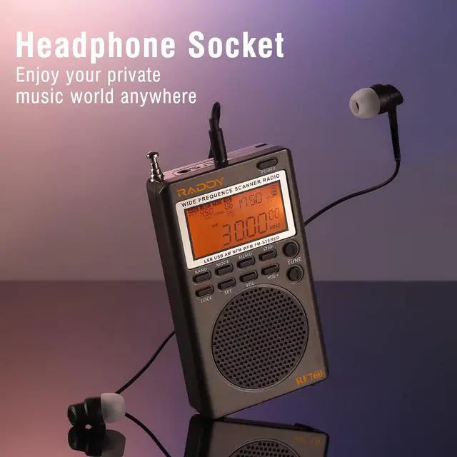 Alt view image 3 of 7 - Raddy RF760 Portable SSB Shortwave Radio Receiver, NOAA Alert | Full band AM/FM/SW/CB/VHF/UHF/AIR, rechargeable, earphone jack, 9.7ft wire antenna