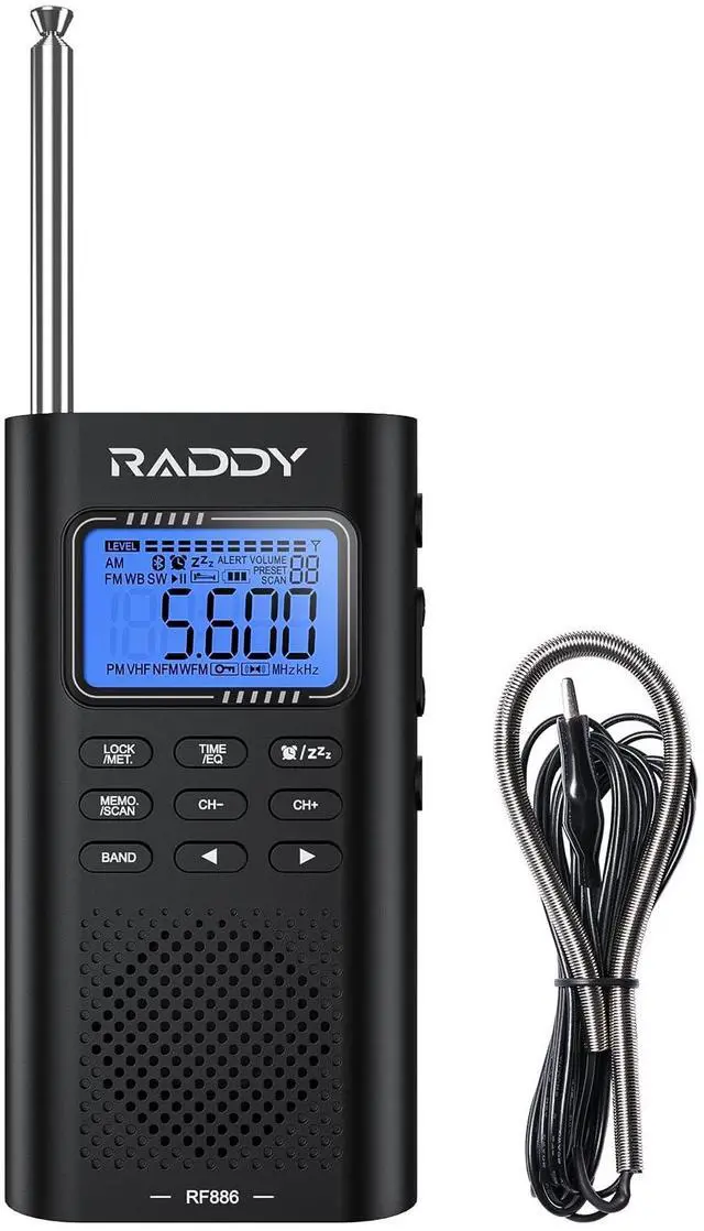 Main image of RF886 Portable Shortwave Radio AM/FM/SW/VHF/WB Digital Radio BT Connection with NOAA and Alert, Rechargeable Pocket w/ 9.85 Ft Wire Antenna