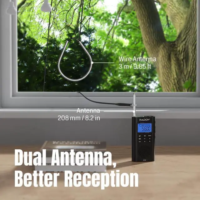 Alt view image 4 of 7 - RF886 Portable Shortwave Radio AM/FM/SW/VHF/WB Digital Radio BT Connection with NOAA and Alert, Rechargeable Pocket w/ 9.85 Ft Wire Antenna