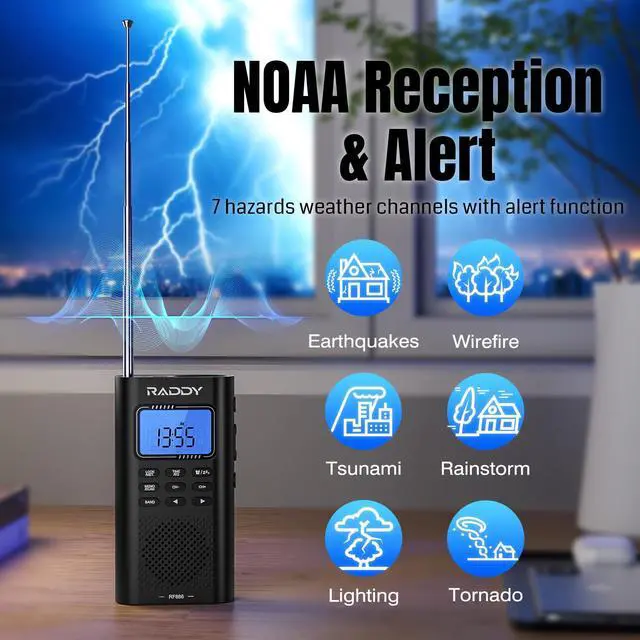 Alt view image 6 of 7 - RF886 Portable Shortwave Radio AM/FM/SW/VHF/WB Digital Radio BT Connection with NOAA and Alert, Rechargeable Pocket w/ 9.85 Ft Wire Antenna