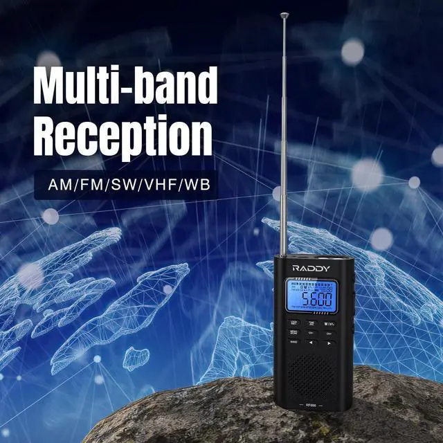 Alt view image 7 of 7 - RF886 Portable Shortwave Radio AM/FM/SW/VHF/WB Digital Radio BT Connection with NOAA and Alert, Rechargeable Pocket w/ 9.85 Ft Wire Antenna