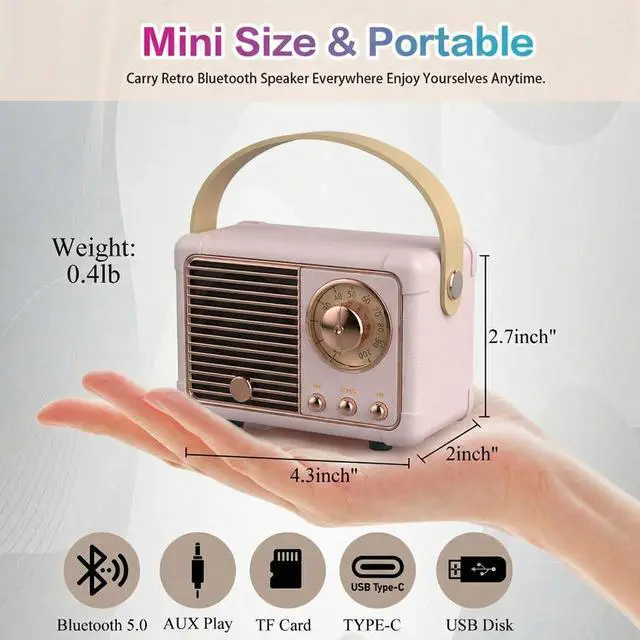 Alt view image 4 of 7 - Retro Bluetooth Speaker, Vintage Decor, Small Wireless Bluetooth Speaker, Cute Old Fashion Style for Kitchen Desk Bedroom Office Outdoor,Birthday Gifts Ideas for Women Teenage