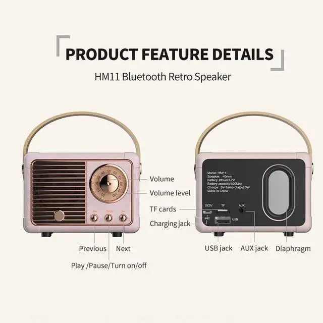 Alt view image 7 of 7 - Retro Bluetooth Speaker, Vintage Decor, Small Wireless Bluetooth Speaker, Cute Old Fashion Style for Kitchen Desk Bedroom Office Outdoor,Birthday Gifts Ideas for Women Teenage