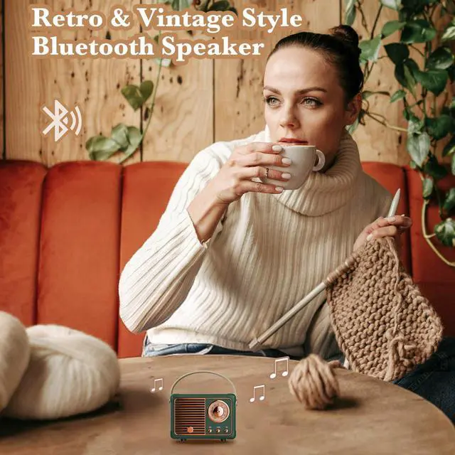 Alt view image 2 of 7 - Retro Bluetooth Speaker, Wireless Mini Portable Speakers Support USB/TF Card/AUX, Vintage Radio Bluetooth Speaker for Kitchen Desk Bedroom Office Outdoor, Retro Gifts for Women Men, Green
