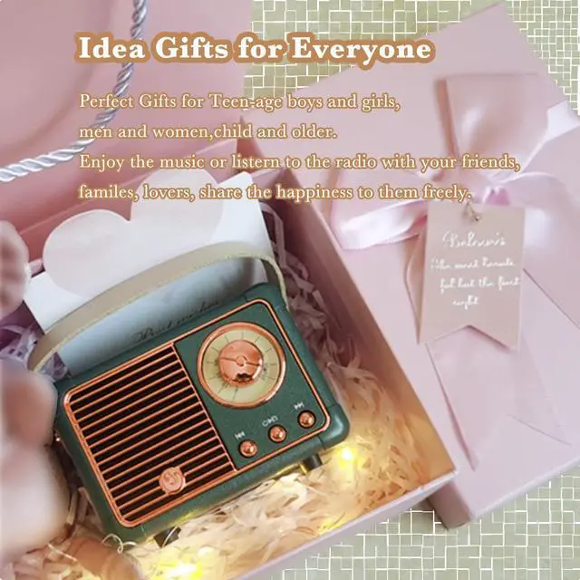 Alt view image 6 of 7 - Retro Bluetooth Speaker, Wireless Mini Portable Speakers Support USB/TF Card/AUX, Vintage Radio Bluetooth Speaker for Kitchen Desk Bedroom Office Outdoor, Retro Gifts for Women Men, Green