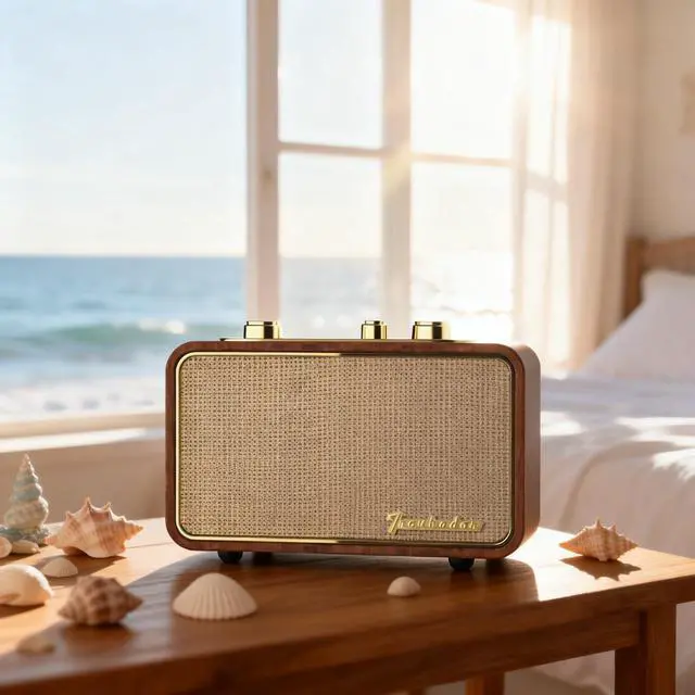 Main image of Wooden Retro Bluetooth Speaker, Vintage Portable Wireless Speaker with Interchangeable Faceplates, FM Radio, Subwoofer& Rotary Dial- Ideal for Music Lovers (Apur Retro Wood)