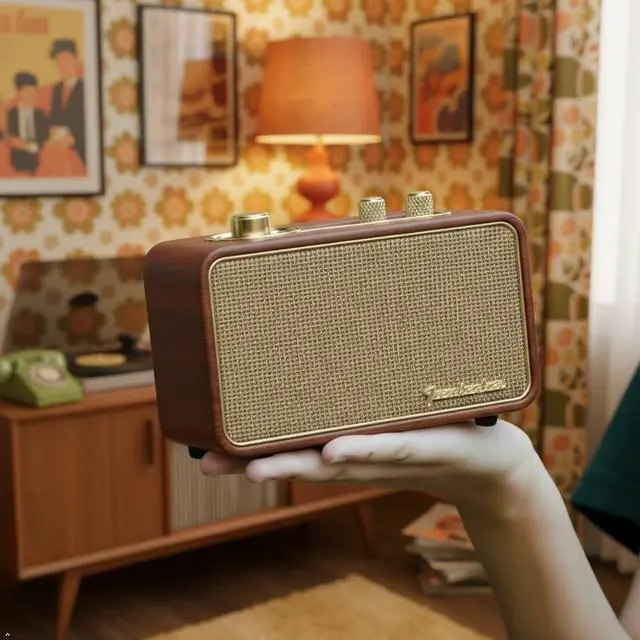 Alt view image 4 of 7 - Wooden Retro Bluetooth Speaker, Vintage Portable Wireless Speaker with Interchangeable Faceplates, FM Radio, Subwoofer& Rotary Dial- Ideal for Music Lovers (Apur Retro Wood)