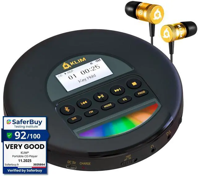 Main image of Nomad - Portable CD Player with Long-Lasting Battery - with Headphones - Radio FM - Compatible MP3 CD Player Portable - TF Card Radio FM Bluetooth - Ideal for Cars - Or