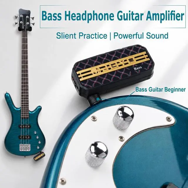 Alt view image 3 of 7 - Bass Headphone Amp Portable Mini Practice Amplifier with Aux Input, 3.5mm Headphone Output, Tone Control, Battery Powered Pocket Bass Amp for Silent Practice (JA-03)