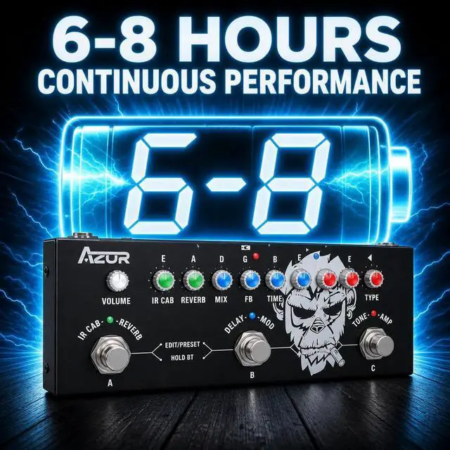 Alt view image 3 of 7 - Multi Effects Guitar Pedal, 9 AMP Models & 8 IR Cab, Delay Reverb Distortion Overdrive, Rechargeable Portable Guitar Effects Processor, Support 3rd Party IR Loading, Bluetooth & Recording