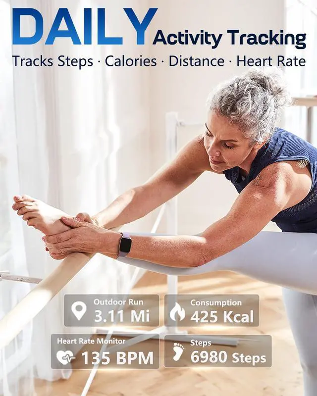 Alt view image 4 of 7 - Fitness Tracker with 24/7 Heart Rate & Blood Pressure Monitor, Blood Oxygen & Sleep Tracker, Smart Watch with Step Calorie Counter, IP68 Waterproof Activity Tracker for Women Men Android iOS