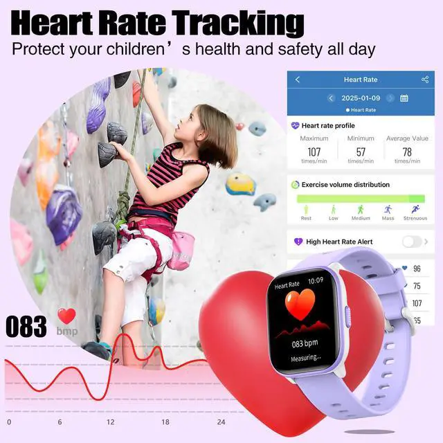 Alt view image 6 of 7 - Kids Watch with 19 Sport Modes, 1.5 Girls Smart Watch, Sleep Tracking, Heart Rate, Pedometer, No APP/Phone Required, IP68 Waterproof, Kids Fitness Tracker, Gifts for Girls Teens Age 6-15