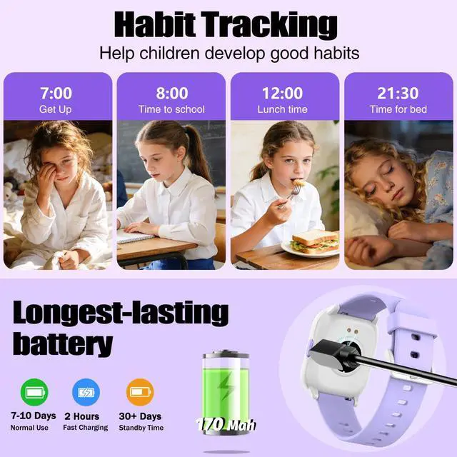 Alt view image 7 of 7 - Kids Watch with 19 Sport Modes, 1.5 Girls Smart Watch, Sleep Tracking, Heart Rate, Pedometer, No APP/Phone Required, IP68 Waterproof, Kids Fitness Tracker, Gifts for Girls Teens Age 6-15