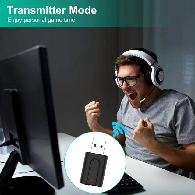 Alt view image 3 of 7 - Bluetooth 5.0 Transmitter Receiver Adapter, 3.5mm Portable Wireless Audio Transmitter Receiver Dongle for TV/PC/Headphones/Car Stereo/Home Theater, USB for Power Supply, Low Latency, Plug and Play