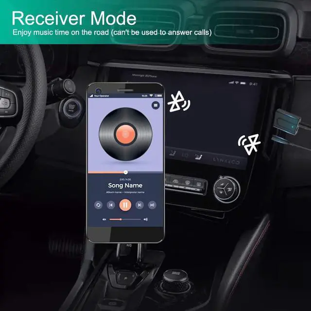 Alt view image 6 of 7 - Bluetooth 5.0 Transmitter Receiver Adapter, 3.5mm Portable Wireless Audio Transmitter Receiver Dongle for TV/PC/Headphones/Car Stereo/Home Theater, USB for Power Supply, Low Latency, Plug and Play