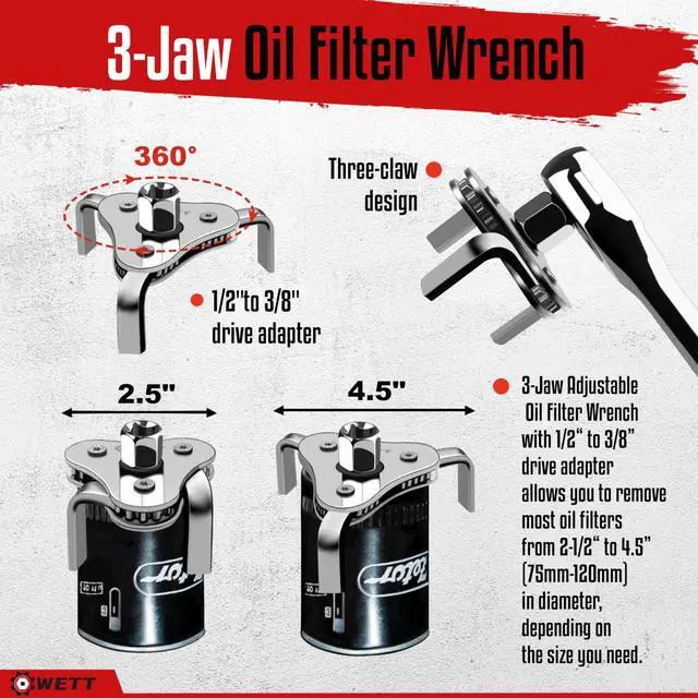 Alt view image 6 of 7 - Swivel Oil Filter Wrench Set, 9-Piece Standard Oil Filter Removal Tool, with Adjustable Oil Filter Plier and Valve Lapper, Stainless Steel Remover Pliers (2-3/4" to 5-1/4")