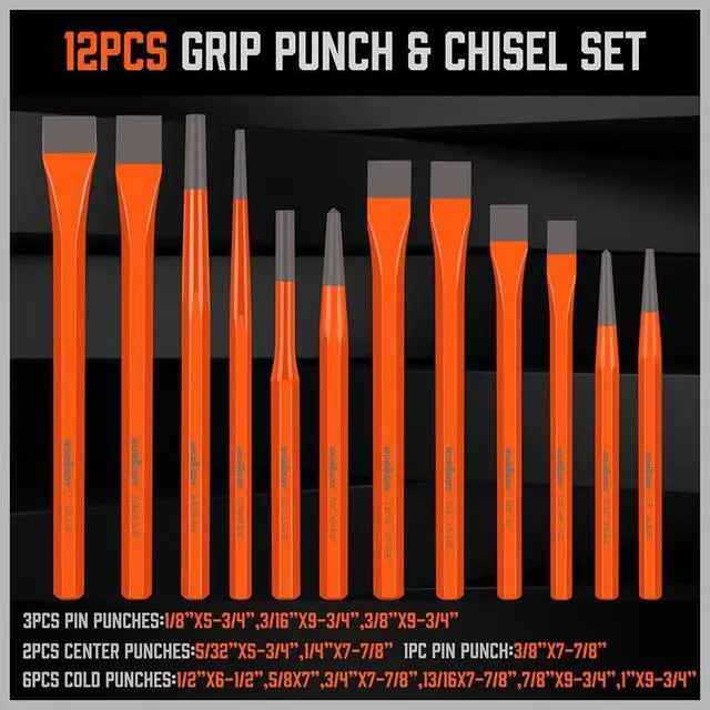 Alt view image 5 of 7 - 28-Piece Heavy Duty Punch and Chisel Set, Including Taper, Cold Chisels, Pin, Center Punch