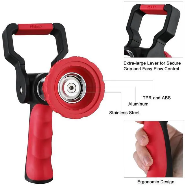 Alt view image 4 of 7 - High Pressure Fireman's Spray Nozzle, Heavy Duty Metal Garden Hose Nozzle with Lever Handle and Slip Ergonomic Grip, Adjustable Water Nozzle for Watering Lawn and Garden, Washing Car & Pet