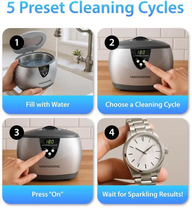 Alt view image 7 of 7 - Ultrasonic Cleaner, 20oz Stainless Steel Tank, Digital Timer, 5 Cleaning Modes, w/ 8oz Gem & Jewelry Cleaner Concentrate Solution for All Jewelry, Eyeglasses, Watches, Dentures, Retainers