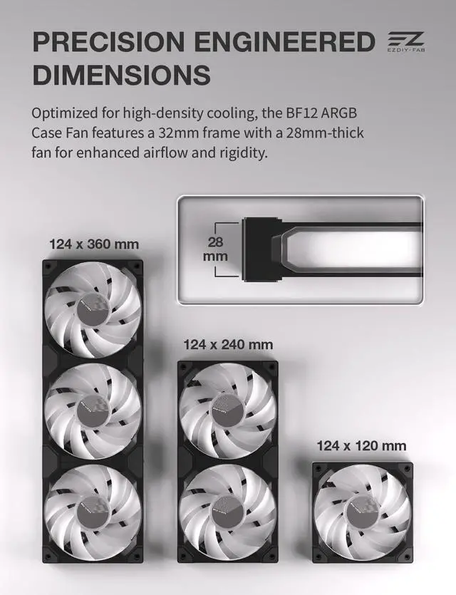 Alt view image 7 of 7 - BF12 360mm All-in-One ARGB PWM Case Fan,Single-Frame Unit,28mm Thick High Static Pressure Design, High Airflow,1800RPM Max,One-Cable Integrated Design for PC Case, 5V 3-Pin RGB Sync,Black