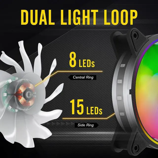 Alt view image 3 of 7 - Moonlight 120mm RGB Case Fan, 6 Pack, ARGB, Aura SYNC, Speed Control, 26.16 CFM, Desktop Compatible
