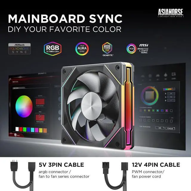 Alt view image 6 of 7 - AMICIPro 120mm PC Case Fans,Ultra-Quiet Operation <30dB, 1800 RPM HDB Bearings, 12 LED ARGB Lights,Aura SYNC Compatible for Enhanced Cooling (Forward Blade)