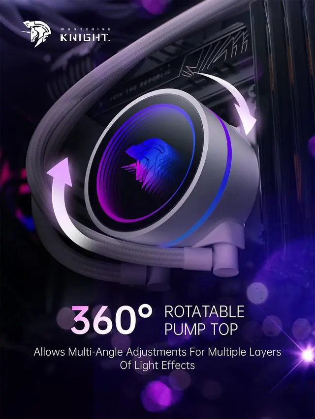 Alt view image 4 of 7 - WK-A360 ARGB All-in-One AIO CPU Liquid Cooler, Wandering Knight 360mm Water Cooling System with Dual High-Performance Pump and 3×120mm PWM Fans, Compatible with Intel & AMD CPUs (White)